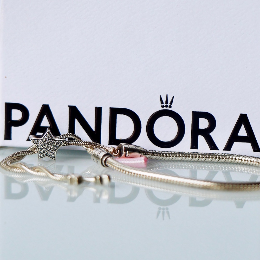 Pandora Moments Pave Star & Snake Chain Sliding Bracelet Pandora Slider Bracelet